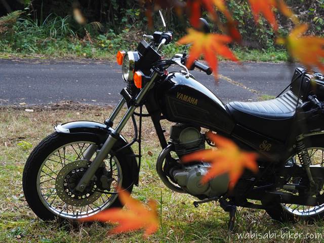 冬紅葉とオートバイ