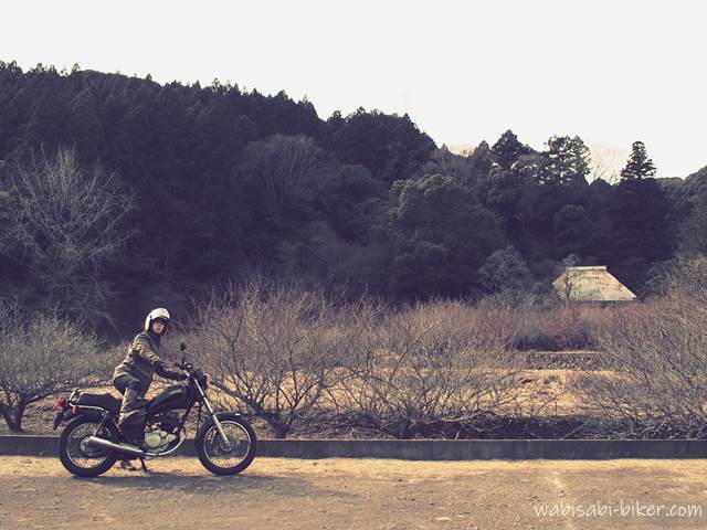 バイクポートレート 開花前の梅と旧家