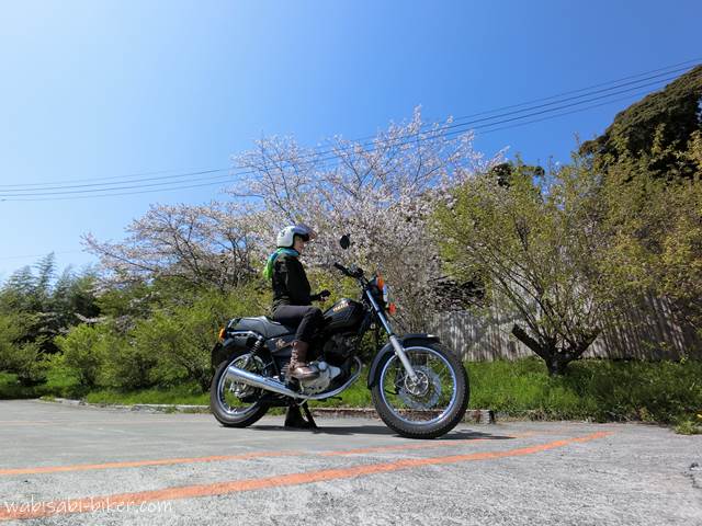 桜とバイクと自撮り