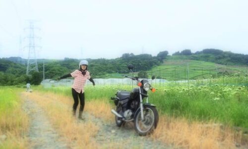 バイクポートレート 人参の花と茶畑