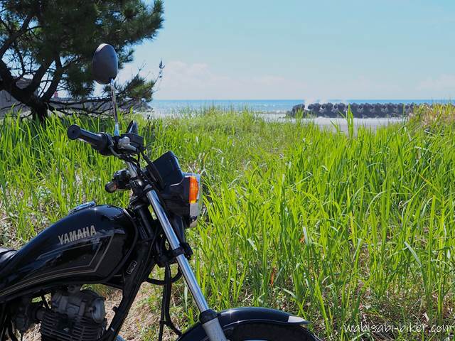 バイク SR125と海岸の雑草