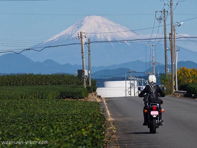 富士山と茶畑とオートバイ 自撮りバイク写真