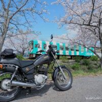 桜と天浜線とオートバイ