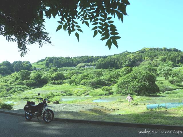 千框の棚田とバイク